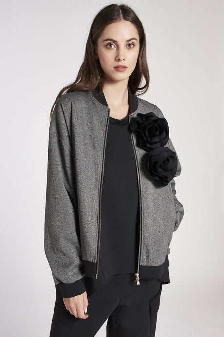 Bomber con spille di rosa in tinto filo mélange