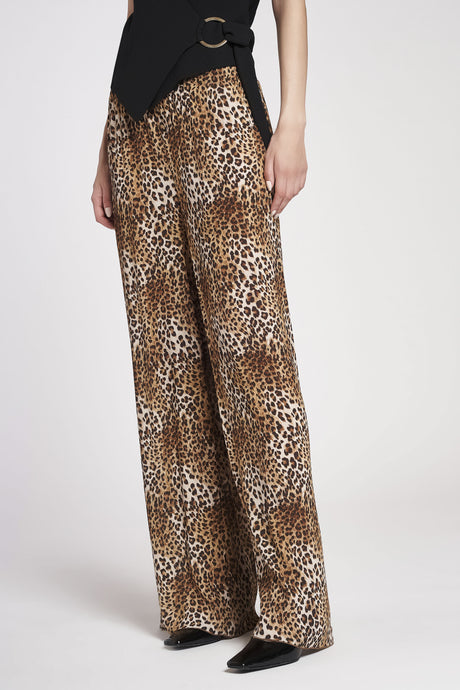 Pantaloni larghi in stampa leoprint