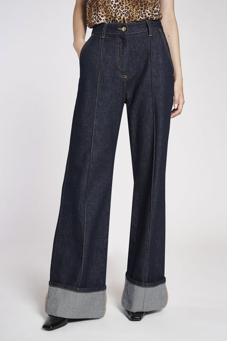 Jeans dark blue con risvolto