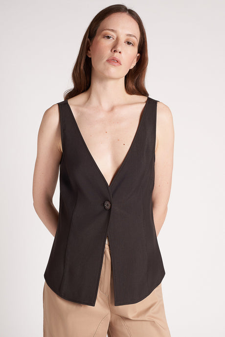 Gilet chiusura un bottone in tessuto fluido diagonale