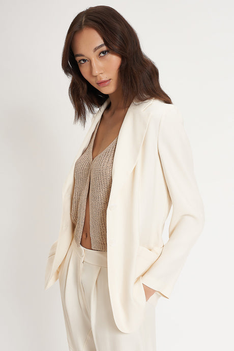 Blazer monopetto in tessuto fluido diagonale
