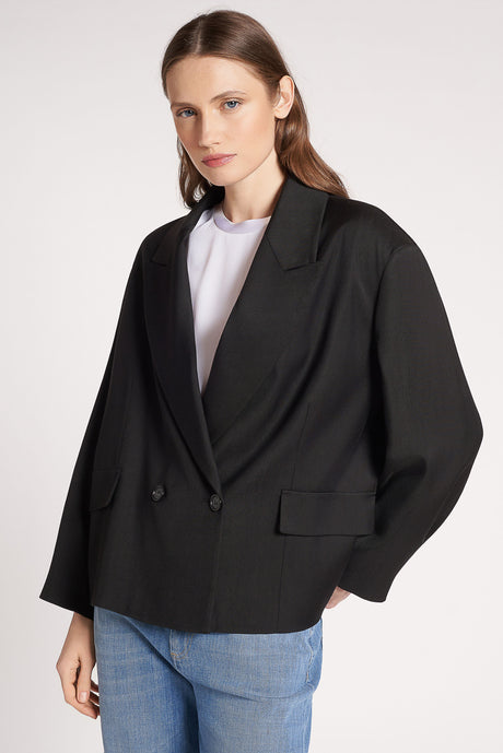 Blazer over doppiopetto in tessuto fluido diagonale