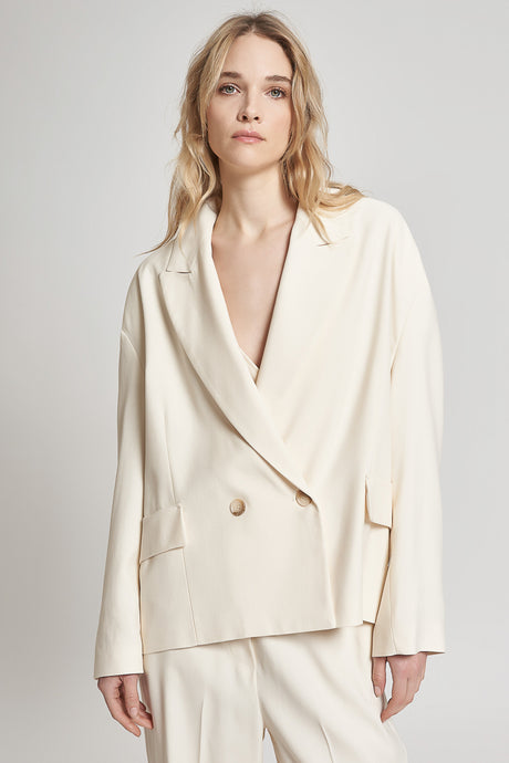 Blazer over doppiopetto in tessuto fluido diagonale