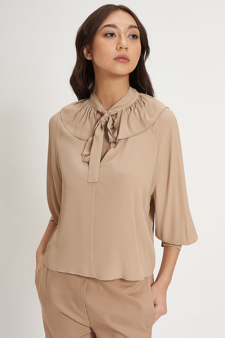 Camicia con rouche in crepe de chine