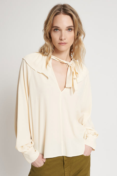 Camicia con rouche in crepe de chine