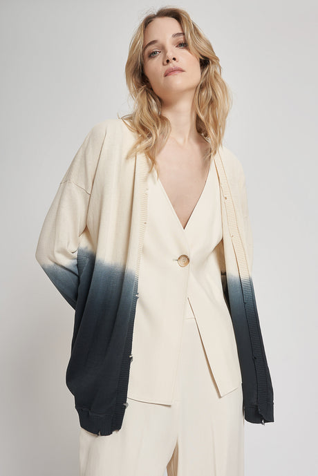 Cardigan in cotone crepe effetto ripped