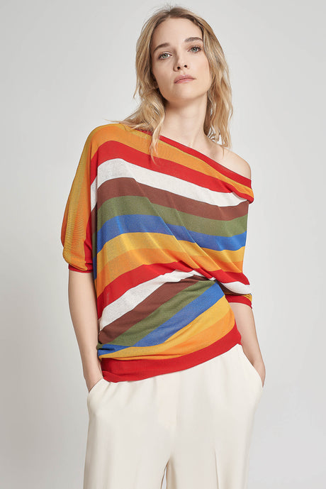 Maglia asimmetrica a righe multicolor